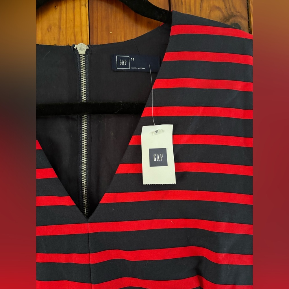 GAP Womens Red and Navy Striped Fit-and-Flare Dress NWT - Picture 3 of 8